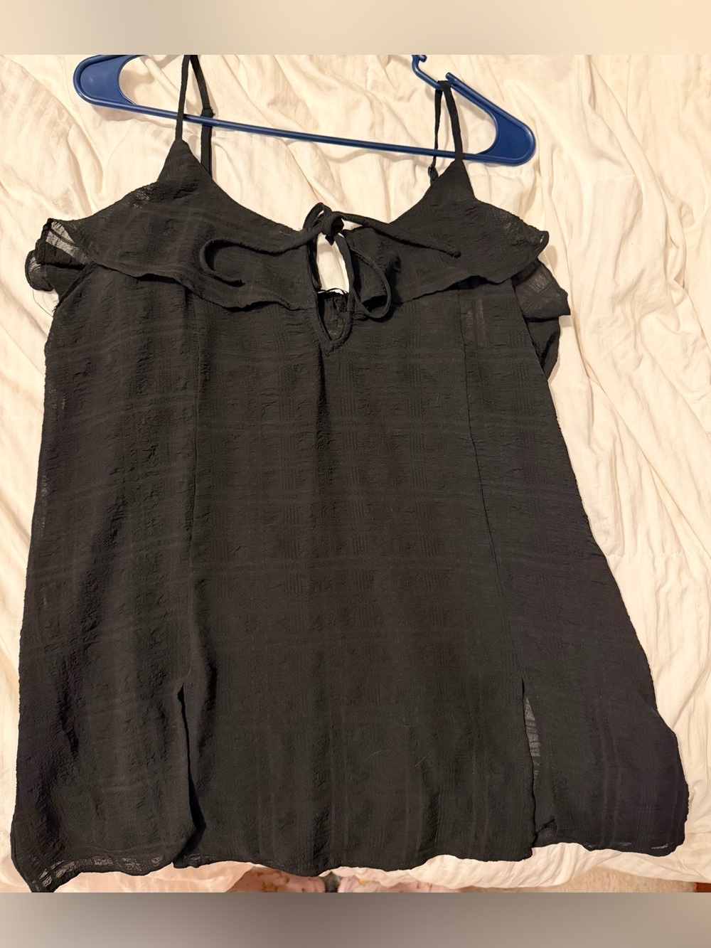 Doe & Rae Black Ruffle Tie-Front Cami